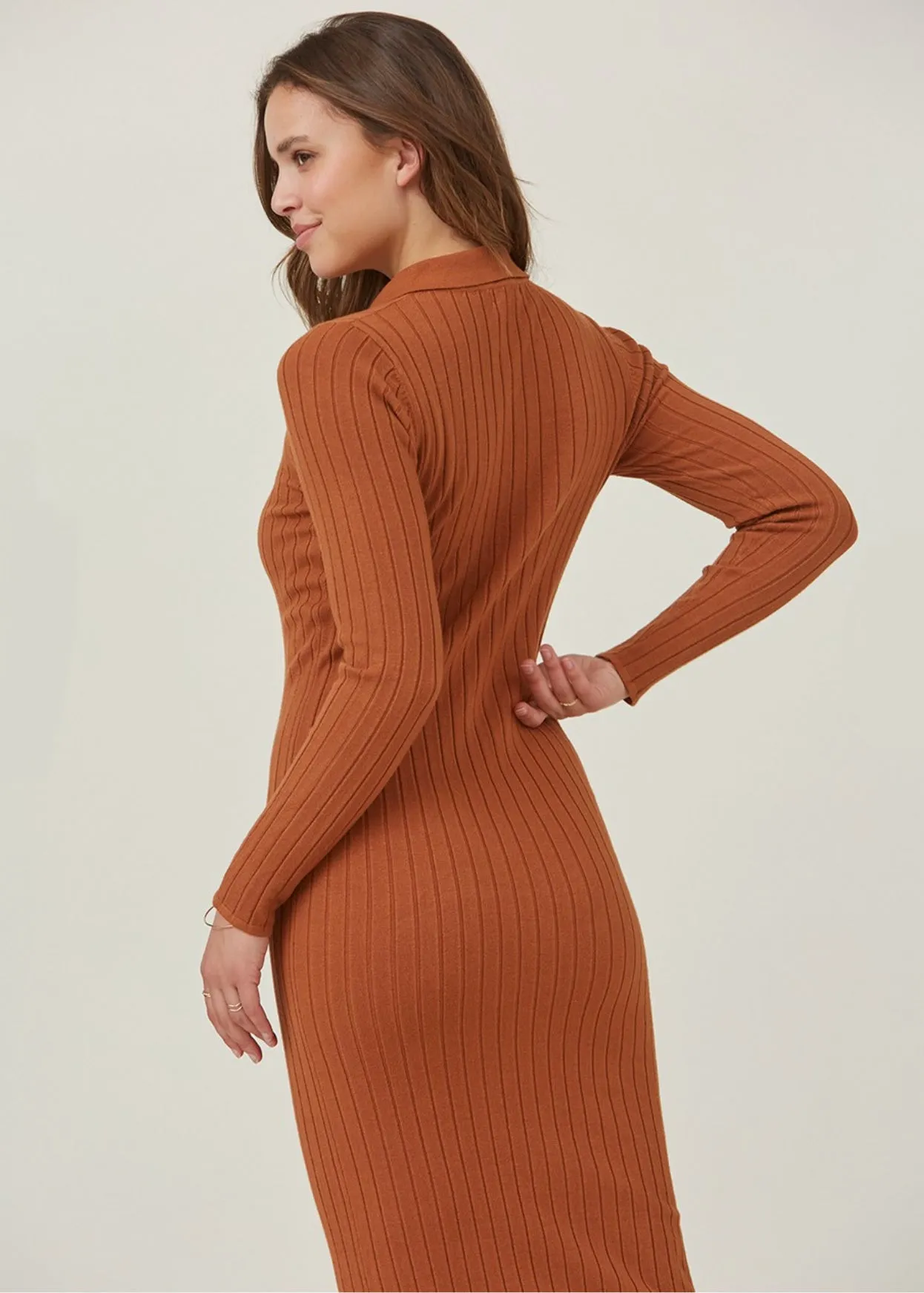 Harvard Women’s Ribbed Polo Shirt Dress, Midi Dress, Terra-Cotta